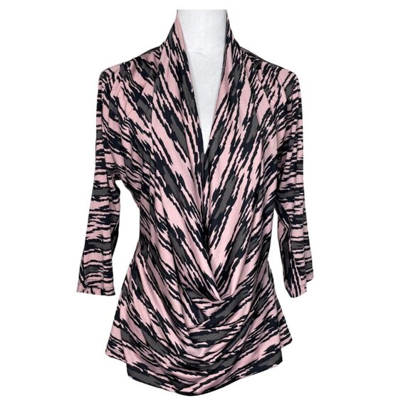 ECI Pink Abstract Low Cut Draped Neck 3/4 Sleeve Career Work Occasion Size Large - Picture 1 of 6